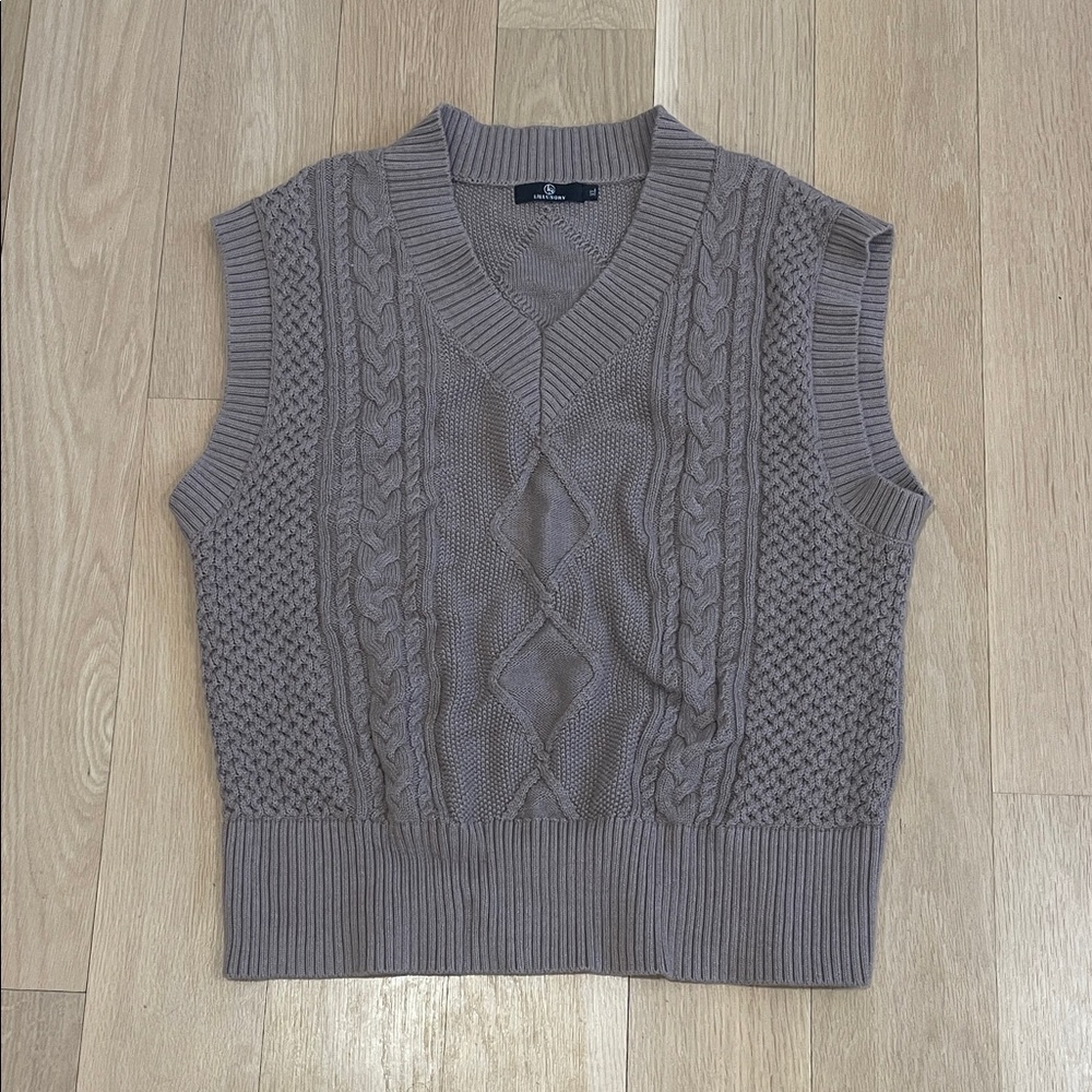 Taupe Cable Knit Sweater Vest